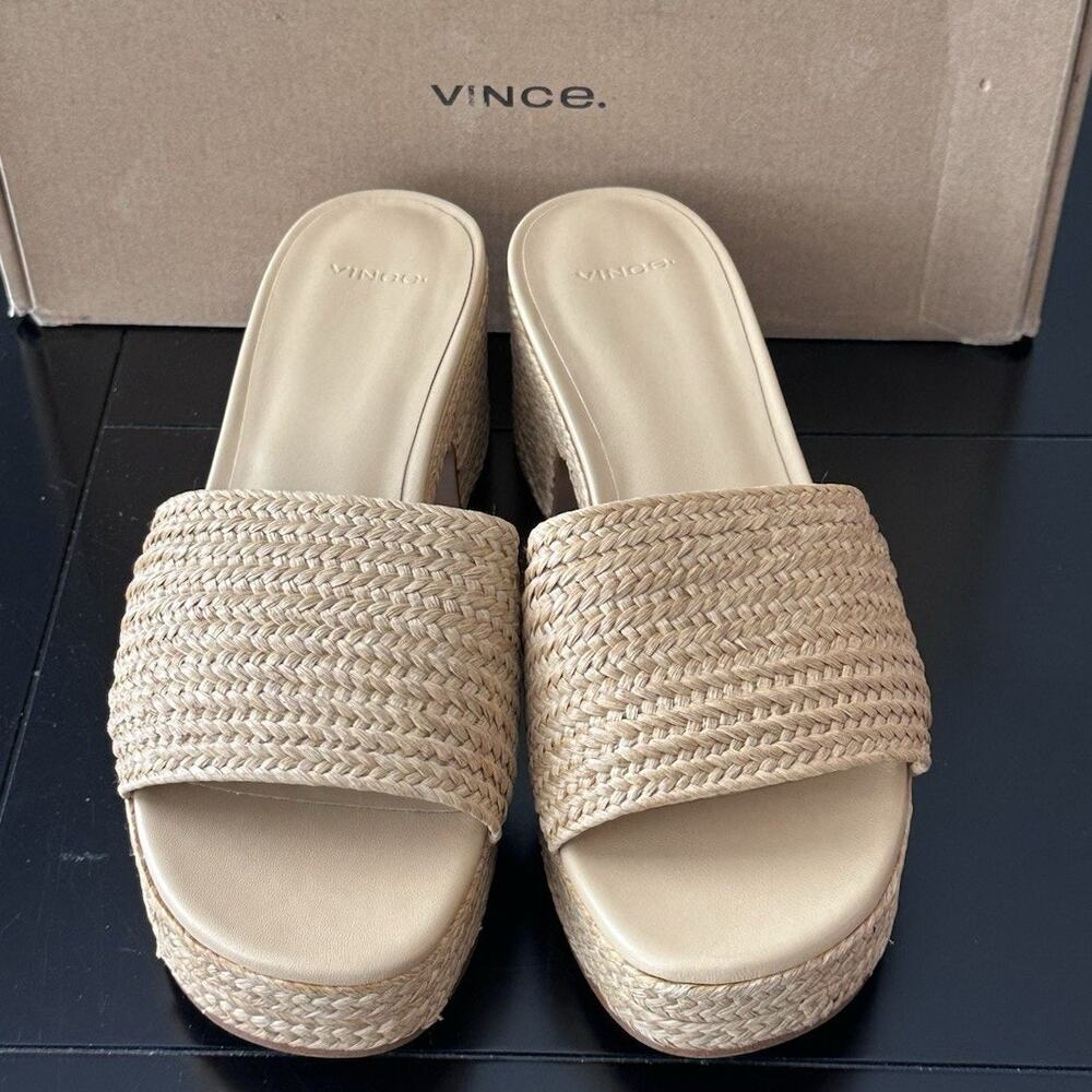 Vince Margo Raffia Platform Sandals Tan Espadrille Slide Size 8 NWT